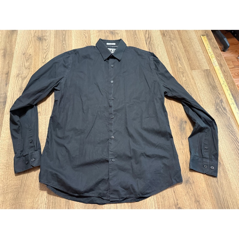Express 1MX Button Down Shirt Mens Large Black Adult Fitted Long Sleeve Good